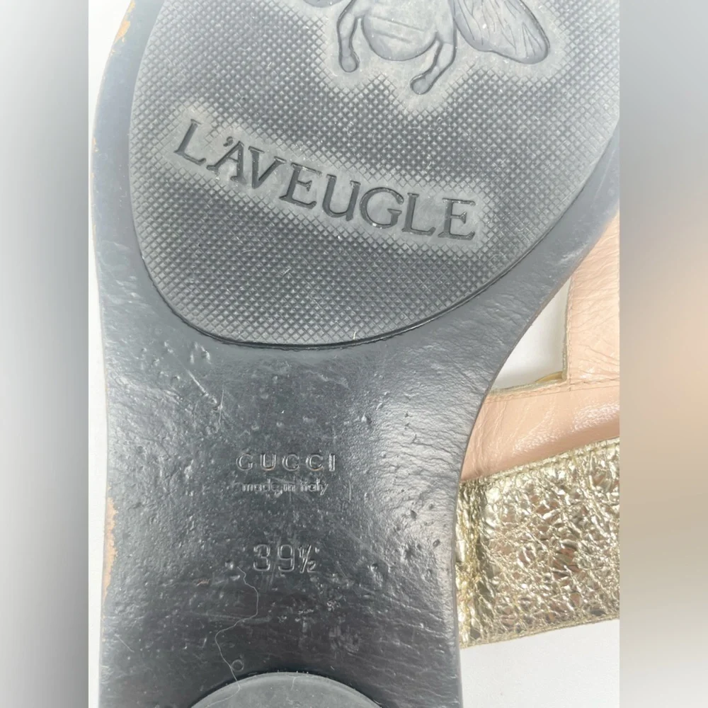 Gucci Metallic Gold leather GG marmont thong sandals flat EU 39.5 - Picture 10 of 12